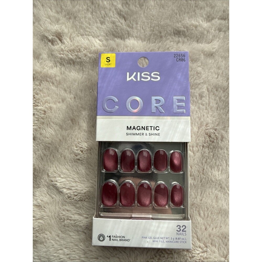 KISS CORE, Press On Nails, Nail glue included, 'Flaming', Short, Purple